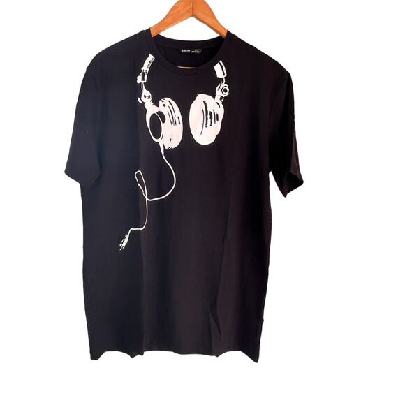 Shein Men Black Headphones Music Print Tee T-Shirt Size Medium Bin C/shein Bag - Picture 3 of 11